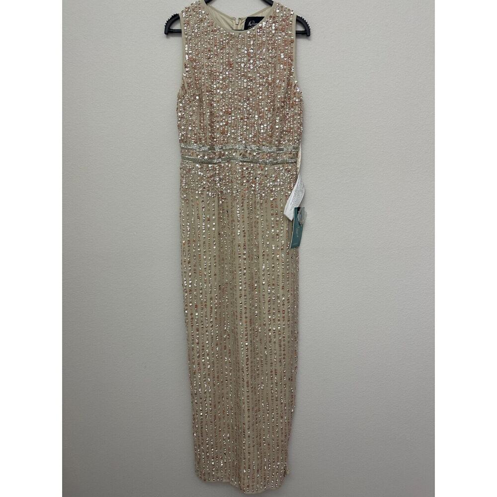 Mac Duggal 93603 Nude Beaded Sleeveless Sequin Gown Neutral Formal Size 8